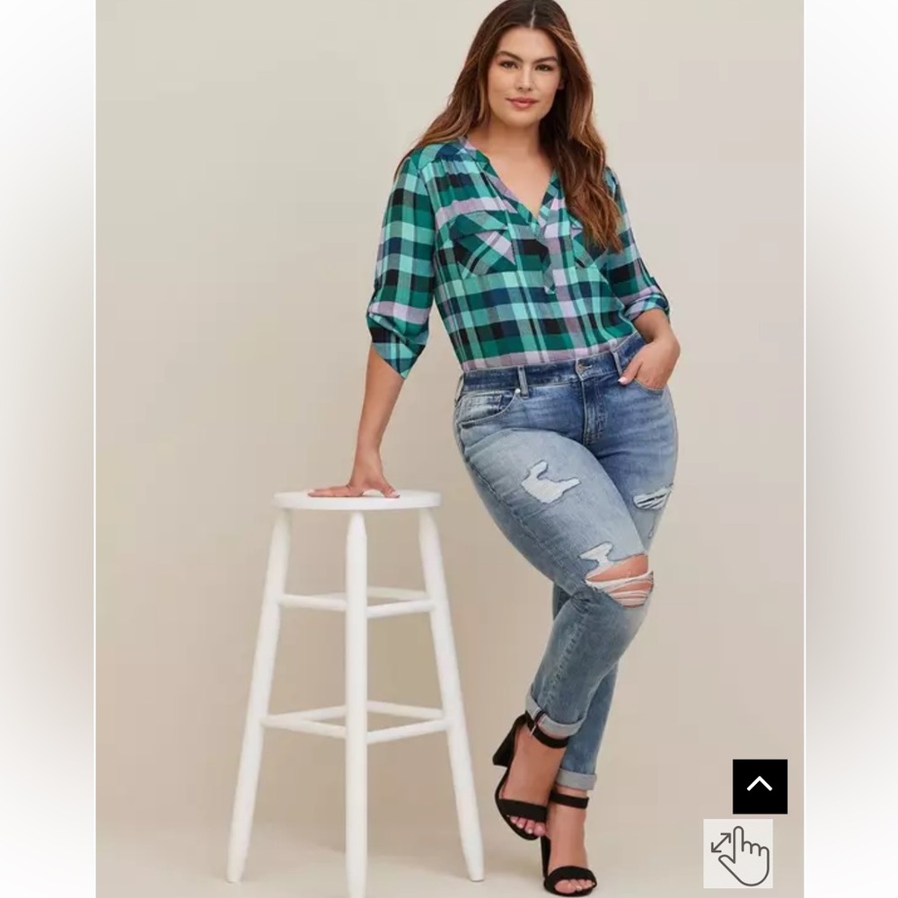 Torrid Green Plaid Harper Georgette 3/4 Sleeve Top Size 5 - Picture 5 of 10